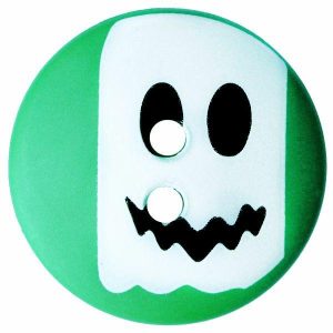 Handicrafts | Children Button Polyamide Round Shape With Ghost Print And 2 Holes – Size: 15Mm – Color: Green