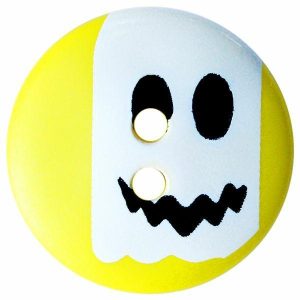 Handicrafts | Children Button Polyamide Round Shape With Ghost Print And 2 Holes – Size: 15Mm – Color: Yellow