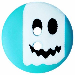 Handicrafts | Children Button Polyamide Round Shape With Ghost Print And 2 Holes – Size: 20Mm – Color: Blue