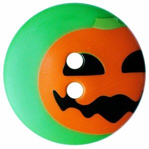 Handicrafts | Children Button Polyamide Round Shape With Pumpkin Print And 2 Holes – Size: 15Mm – Color: Green